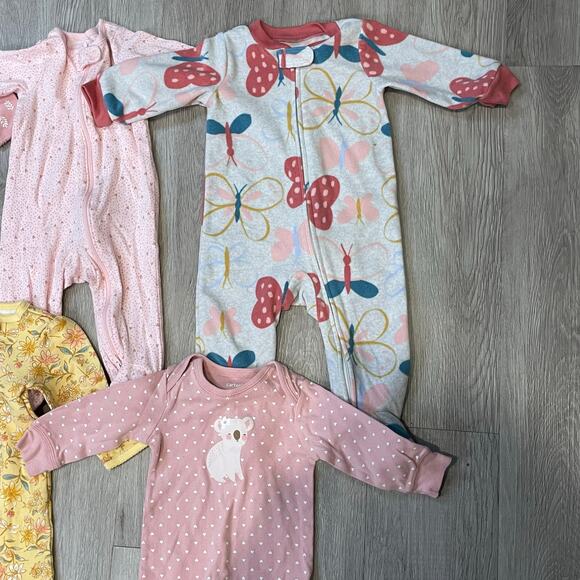 Girls Pajamas One Piece Baby Sleepwear 6M Mixed Lot of 6 Romper Long Sleeves - Picture 4 of 7